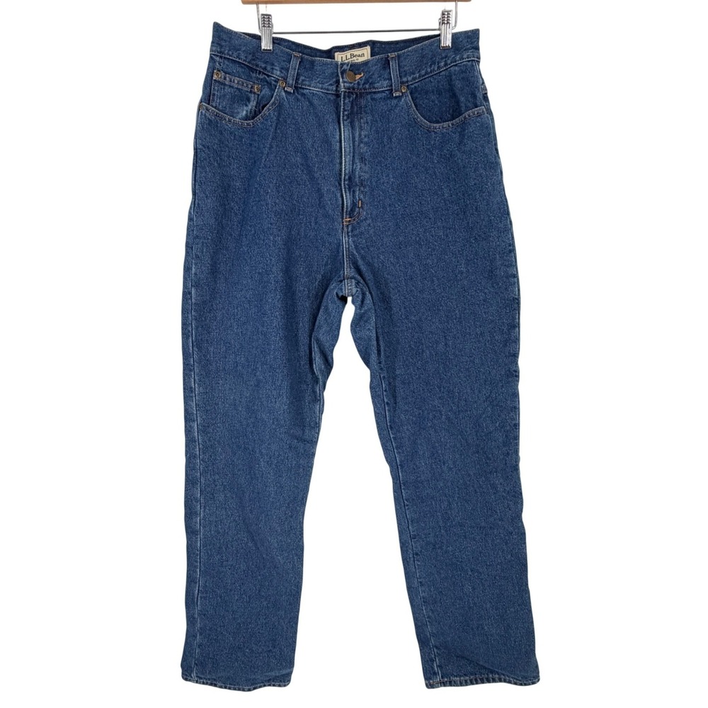 LL Bean‎ Original Fit Jeans Women's 16 Tall Blue Denim Flannel Lined